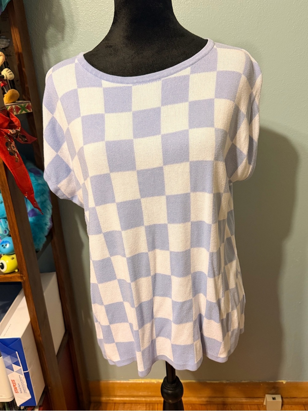 Staccato Lavender & White Checkered Short Sleeve Top